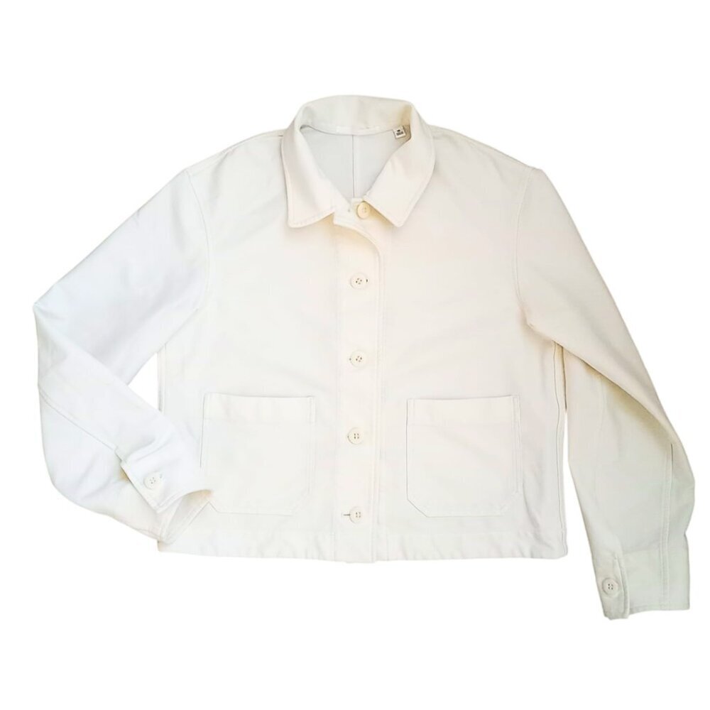 Uniqlo Minimal Cream Oversized Shirt Jacket – Stretch Button Front – Size XS (M)